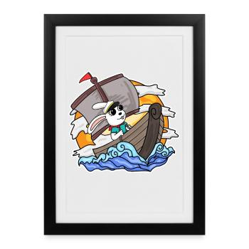 Bateau Capitaine Lapin - Affiche encadrée (27 × 37 cm) - noir - Devant
