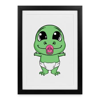 Dinosaurier Grün Baby - Gerahmtes Poster (27 × 37 cm) - Schwarz - Vorne