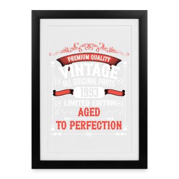 1993 Année de naissance Né Anniversaire Vintage - Affiche encadrée (27 × 37 cm) - noir - Devant