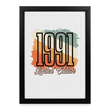 1991 Année de naissance Anniversaire Année de construction Vintage Rétro - Affiche encadrée (27 × 37 cm) - noir - Devant