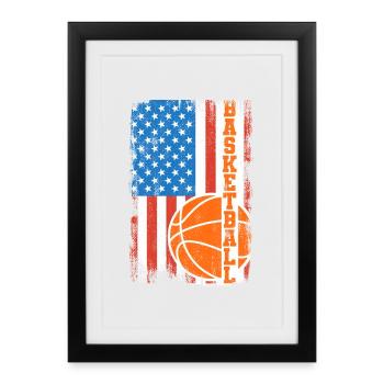 4 juillet Basketball - Affiche encadrée (27 × 37 cm) - noir - Devant