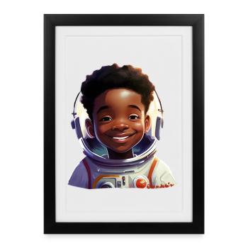 Junge Astronautin Mit Strahlen - Gerahmtes Poster (27 × 37 cm) - Schwarz - Vorne