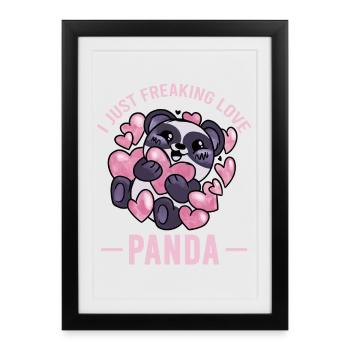 J’adore le Panda – Cœurs de panda mignons - Affiche encadrée (27 × 37 cm) - noir - Devant