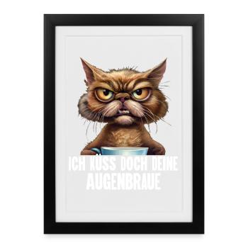 Katze Kaffee Lustige Sprüche - Gerahmtes Poster (27 × 37 cm) - Schwarz - Vorne