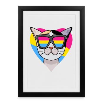 Pansexual Cat Japanese Bobtail Heart Cadeau - Affiche encadrée (27 × 37 cm) - noir - Devant