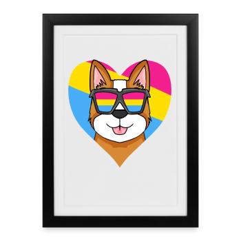 Pansexuel Chien Gallois Corgi Pembroke Coeur Cadeau - Affiche encadrée (27 × 37 cm) - noir - Devant