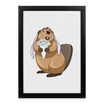 Mariage de fleurs de Beaver Bride - Affiche encadrée (27 × 37 cm) - noir - Devant