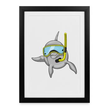 Plongée en apnée avec plongeur de dauphins - Affiche encadrée (27 × 37 cm) - noir - Devant