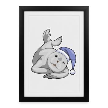 Bonnet de nuit Seal Sleeping - Affiche encadrée (27 × 37 cm) - noir - Devant