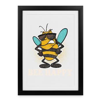 Abeille Abeille Apicultrice Heureuse Abeilles - Affiche encadrée (27 × 37 cm) - noir - Devant
