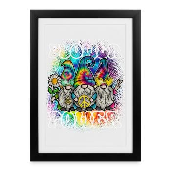Flower Power Gnomes Tie Dye Peace - Framed poster (27 × 37 cm) - black - Front