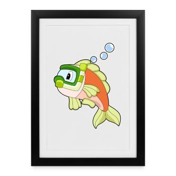Plongée en plongée en apnée pour plongeurs de poissons - Affiche encadrée (27 × 37 cm) - noir - Devant