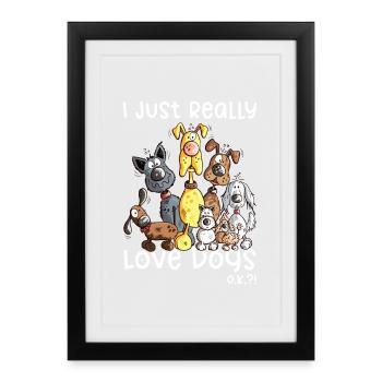 J’aime vraiment les chiens, les chiens drôles, les crottes de chien - Affiche encadrée (27 × 37 cm) - noir - Devant