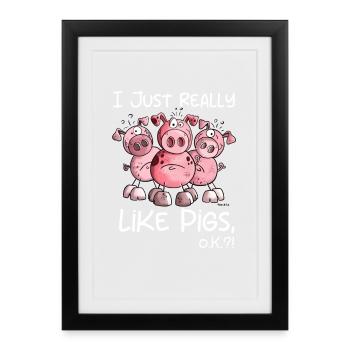 J’aime vraiment le motif Pigs Pigs - Affiche encadrée (27 × 37 cm) - noir - Devant