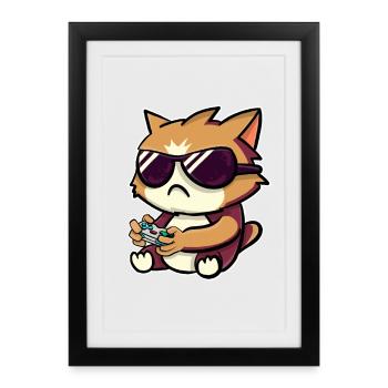 Cat Gamer Gamer Gaming - Affiche encadrée (27 × 37 cm) - noir - Devant