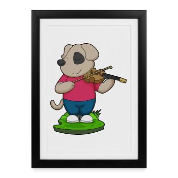 Chien Musicien Musique de violon - Affiche encadrée (27 × 37 cm) - noir - Devant
