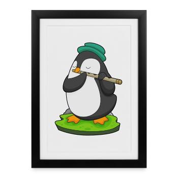 Penguin Musician Flute Music - Framed poster (27 × 37 cm) - black - Front