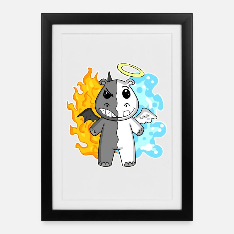 Nilpferd - Engel und Teufel - Gerahmtes Poster (27 × 37 cm) - Schwarz