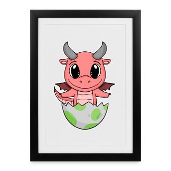 Bébé Dragon Œuf - Affiche encadrée (27 × 37 cm) - noir - Devant