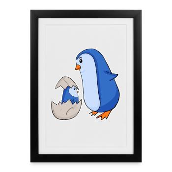 Famille Pingouin - Pingouin avec bébé - Penguin Motif - Affiche encadrée (27 × 37 cm) - noir - Devant