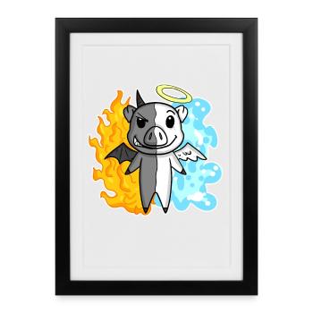 Pig - Angel and Devil - Framed poster (27 × 37 cm) - black - Front