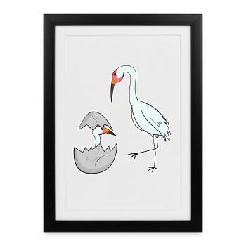 Cranes Family - Cranes with Baby - Framed poster (27 × 37 cm) - black - Front