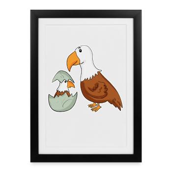 Famille Eagle - Aigle avec bébé - Eagle Motif - Affiche encadrée (27 × 37 cm) - noir - Devant