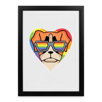 Rainbow - Chien à lunettes - German Boxer - Affiche encadrée (27 × 37 cm) - noir - Devant