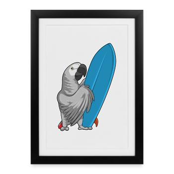 Parrot surf board Summer - Affiche encadrée (27 × 37 cm) - noir - Devant