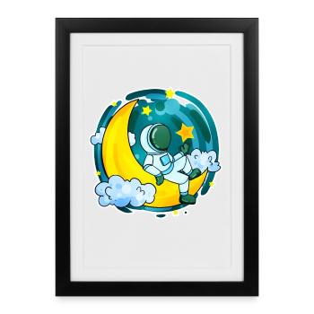 Astronaute Motif Space Moon Crescent - Affiche encadrée (27 × 37 cm) - noir - Devant