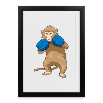 Monkey Boxer Gants de boxe Boxe Boxe - Affiche encadrée (27 × 37 cm) - noir - Devant