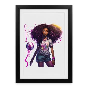 Footballeur de style afro vif - Affiche encadrée (27 × 37 cm) - noir - Devant