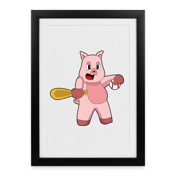 Pig Baseball Batte - Affiche encadrée (27 × 37 cm) - noir - Devant