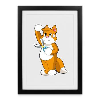 Cat Coiffeur Ciseaux - Affiche encadrée (27 × 37 cm) - noir - Devant