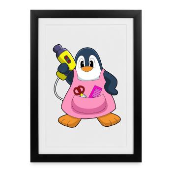 Penguin Coiffeur Sèche-cheveux - Affiche encadrée (27 × 37 cm) - noir - Devant
