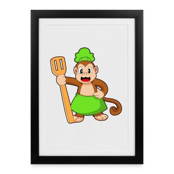 Cuisinier singe Cuisine de la spatule - Affiche encadrée (27 × 37 cm) - noir - Devant