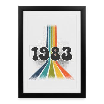 1983 Anniversaire né Groovy Vintage Retro - Affiche encadrée (27 × 37 cm) - noir - Devant