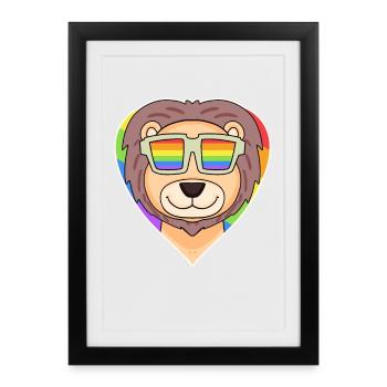 Rainbow - Lion with glasses - Framed poster (27 × 37 cm) - black - Front