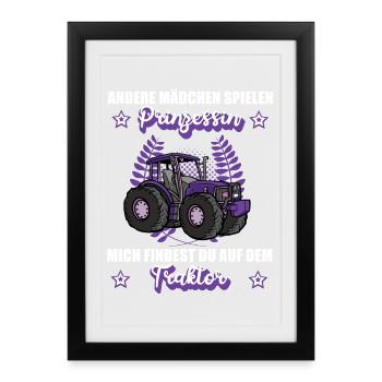 Traktor Landwirtin Bäuerin Bauernhof Prinzessin - Gerahmtes Poster (27 × 37 cm) - Schwarz - Vorne