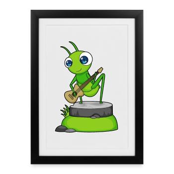 Caterpillar Musicien Guitare Musique - Affiche encadrée (27 × 37 cm) - noir - Devant