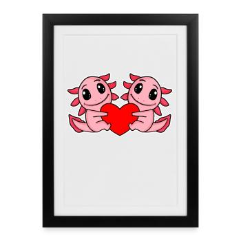 Axolotl Heart Love - Affiche encadrée (27 × 37 cm) - noir - Devant