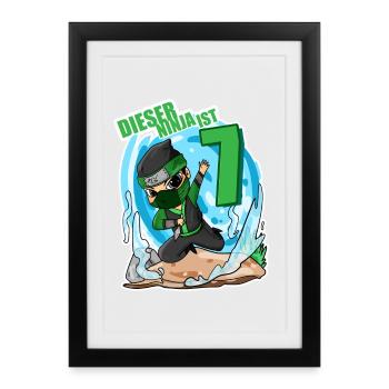 7. Geburtstag Junge Ninja Grün - Gerahmtes Poster (27 × 37 cm) - Schwarz - Vorne