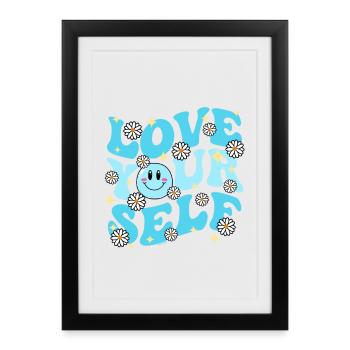 Groovy LOVE YOUR SELF Bleu - Affiche encadrée (27 × 37 cm) - noir - Devant