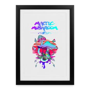 Coucher de soleil sur les champignons magiques - Affiche encadrée (27 × 37 cm) - noir - Devant