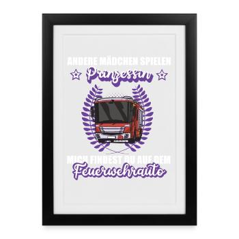 Feuerwehr Feuerwehrauto Feuerwehrfrau Beruf  - Gerahmtes Poster (27 × 37 cm) - Schwarz - Vorne