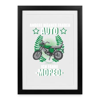 Moped Mopedfahrer Retro Mofa Zweitakt - Gerahmtes Poster (27 × 37 cm) - Schwarz - Vorne