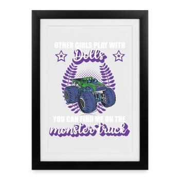 Monster Truck Girl Monster Truck Cadeau - Affiche encadrée (27 × 37 cm) - noir - Devant