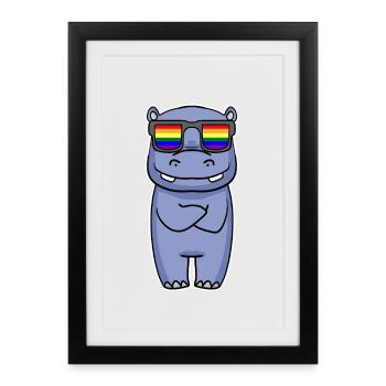 Rainbow - Hippopotamus with glasses - Framed poster (27 × 37 cm) - black - Front