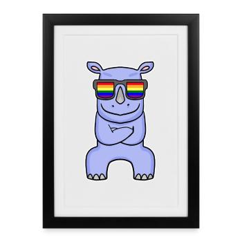 Rainbow - Rhinoceros with glasses - Framed poster (27 × 37 cm) - black - Front