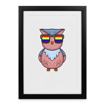 Rainbow - Owl with glasses - Framed poster (27 × 37 cm) - black - Front